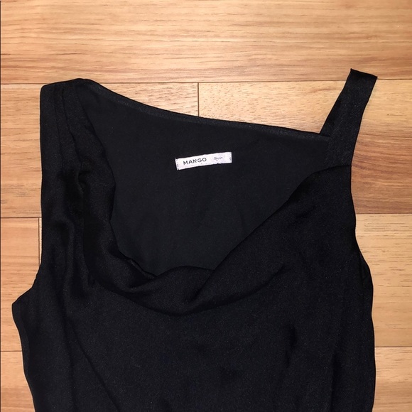 Black Mango Evening Dress w/ Asymmetrical Neckline - Picture 3 of 5